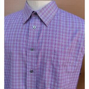 Jos A Bank Traveler's shirt XL Slim Gingham type plaid in berry black cream
